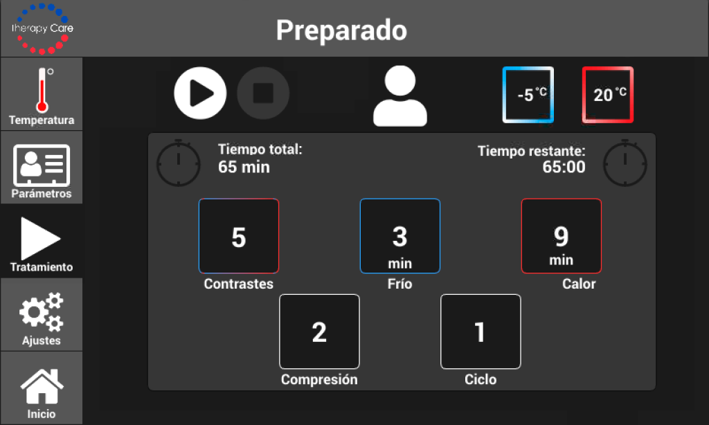 Pantalla del sistema mostrando la supervisión continua de los parámetros de proceso, con control de tiempo, temperatura, compresión y ciclos activos.