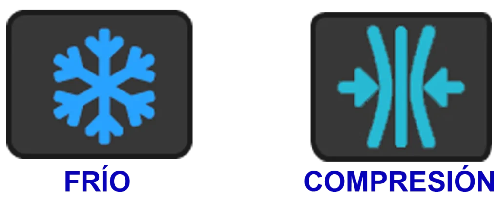 Diferentes aplicaciones que podemos realizar con Therapy Care C: frío y compresión para prevenir lesiones y acelera la recuperación después del esfuerzo físico.