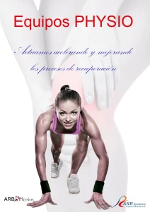 Portada del Dossier Equipos Physio con imagen de atleta en posición de salida y el lema “Actuamos acelerando y mejorando los procesos de recuperación”.