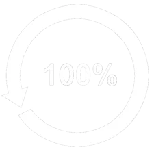 Circular icon with arrow and the text 100% in the center, symbolizing a closed, clean and leak-free system.