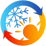 Icône avec des flèches rouges et bleues symbolisant la chaleur et le froid, renvoyant à la section « Nos applications » sur les contrastes thermiques, accélérant la récupération.
