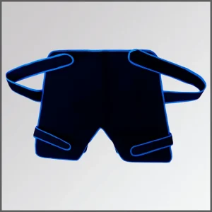 Thermal exchanger for the buttocks and gluteal area, with adjustable straps, designed to apply heat, cold or thermal contrasts.