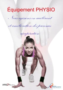 Couverture du dossier des équipes de physiothérapie avec une image d'un athlète en position de départ et le slogan « Nous agissons en accélérant et en améliorant les processus de récupération. »