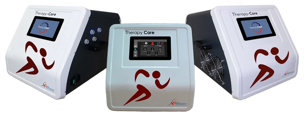 Equipo Therapy Care para recuperación muscular, especializados en aplicaciones de Contrastes Térmicos, frío, calor y compresión para acelerar la recuperación muscular.